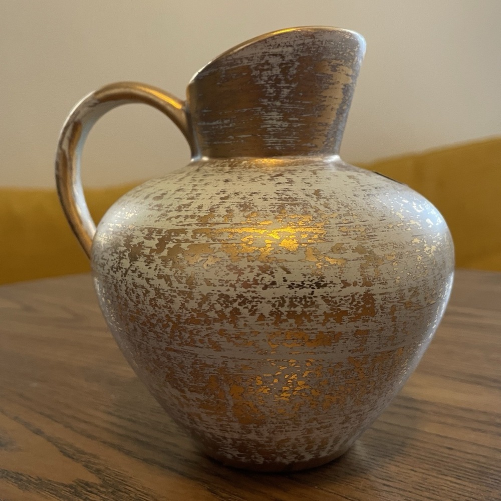 Stanglβ Pottery Turquoise Gold Pitcher Vase Vintage MCM #4060